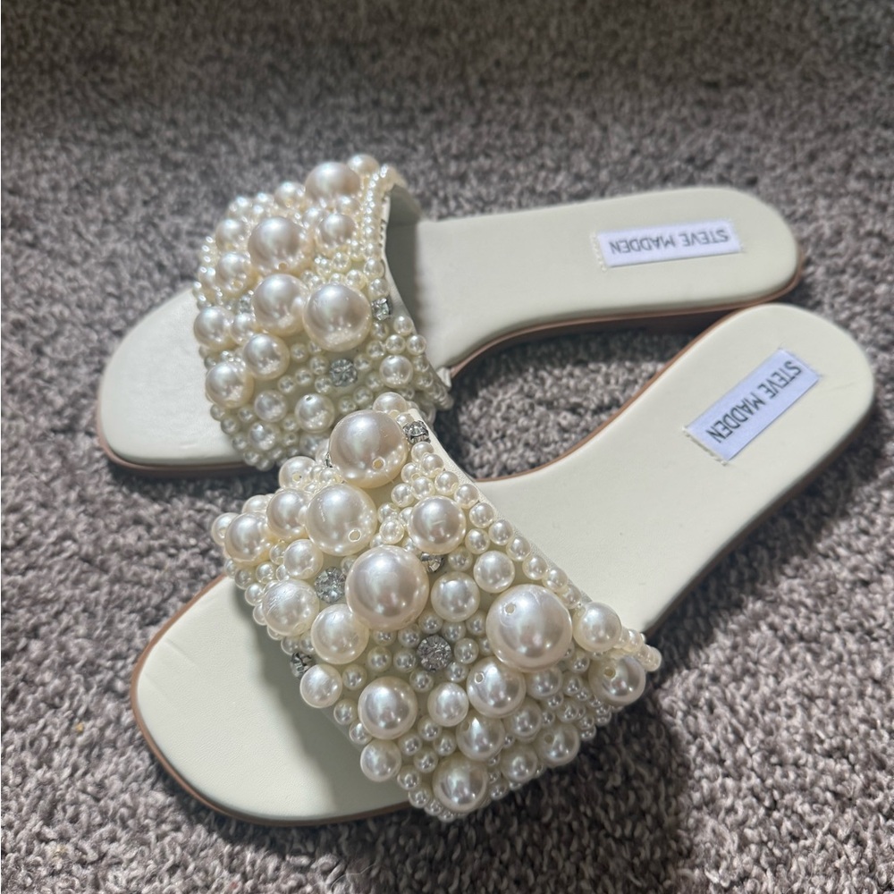Knicky Pearl Ivory Rhinestone Slide Sandals